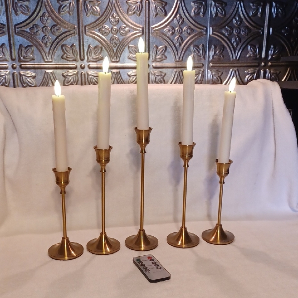 Vintage Gold Candle Holders Set With Remote Contril Candles With Batteries